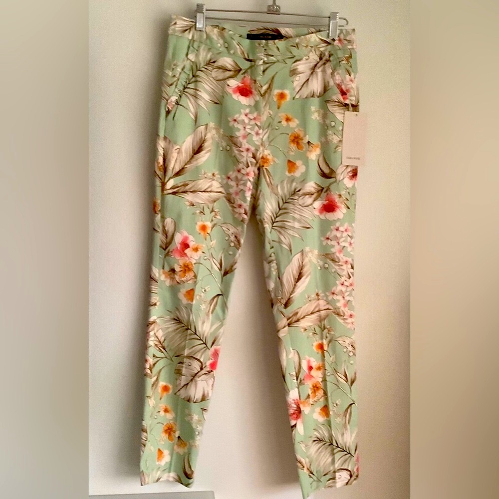 Zara Basic Floral Print Green Cotton Ankle